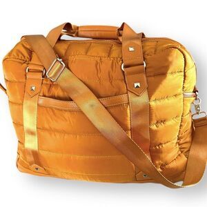 Anthropologie Cynthia Rowley Weekender Duffel Bag  Large Orange Quilted Travel